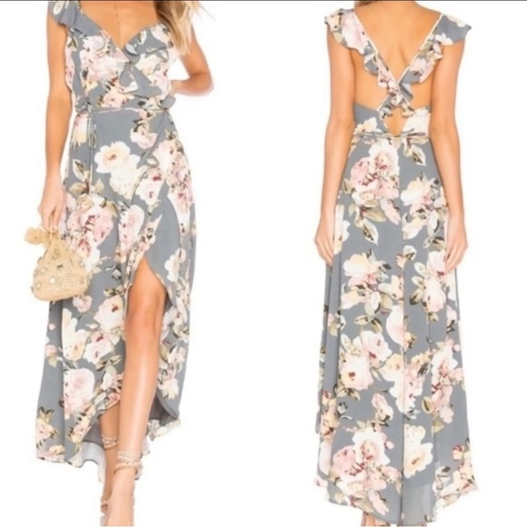 Privacy Please Dresses & Skirts - Privacy please grey floral wrap tie maxi dress